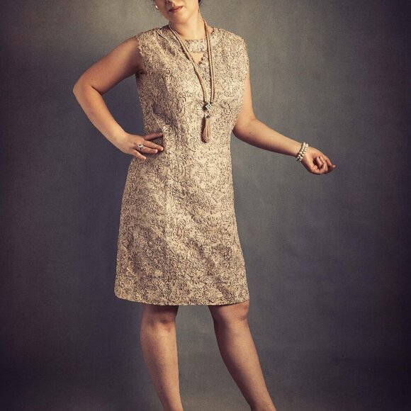 True Vintage J.H. Strauss 60's Luxury Lace Jacquard Shift Dress Made in France - Picture 1 of 16